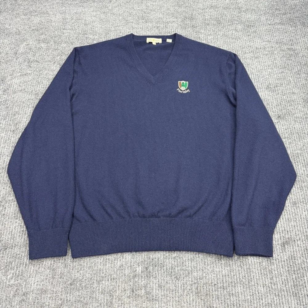 Vintage Peter Millar Pine Valley Golf Club V-Neck Cashmere Sweater Mens XL Blue